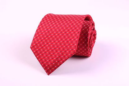 Picture of 100% SILK WOVEN  - RED WITH NAVY/GRAY DOTS