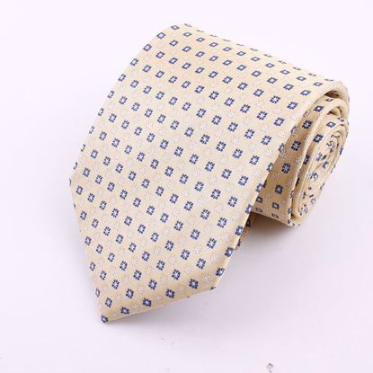 Picture of 100% SILK WOVEN  - YELLOW GEOMETRIC BLUE DOTS