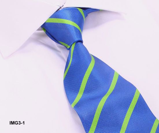 Picture of 100% SILK WOVEN MULTI-COLOR STRIPE TIE - BLUE/GREEN STRIPE