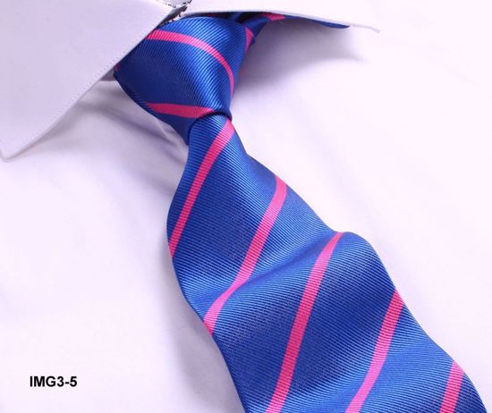 Picture of 100% SILK WOVEN MULTI-COLOR STRIPE TIE - BLUE/PINK STRIPE