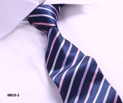 Picture of 100% SILK WOVEN MULTI-COLOR STRIPE TIE - DARK BLUE/PINK STRIPES