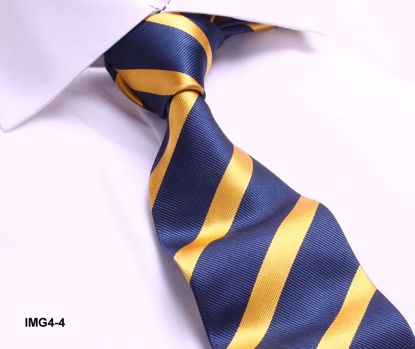 Picture of 100% SILK WOVEN MULTI-COLOR STRIPE TIE - DARK BLUE/YELLOW STRIPE