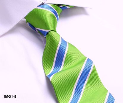 Picture of 100% SILK WOVEN MULTI-COLOR STRIPE TIE - GREEN/BLUE STRIPE