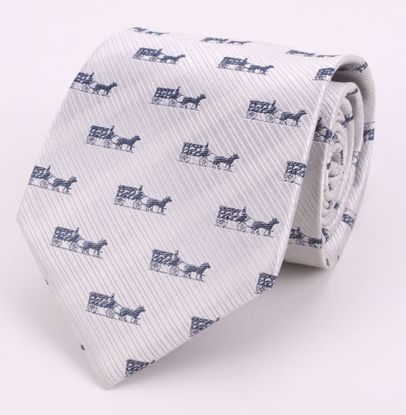 Picture of HORSE & CARRIAGE-SILVER/NAVY- 100% SILK WOVEN TEXTURED NECKTIE