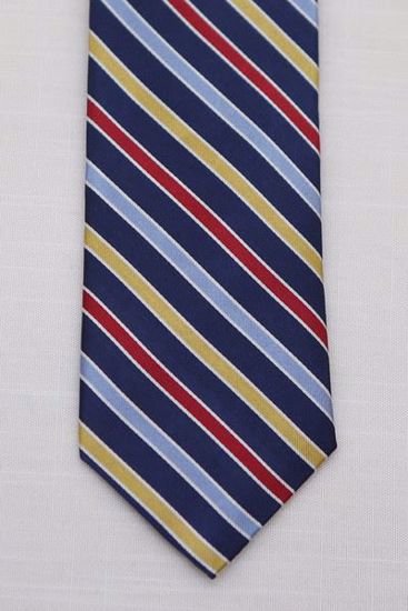 Picture of Navy - 100% SILK WOVEN MULTI COLORED BAR STRIPE NECKTIE