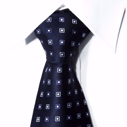 Picture of Navy - 100% SILK WOVEN TEXTURED NAVY/SILVER DOT NECKTIE