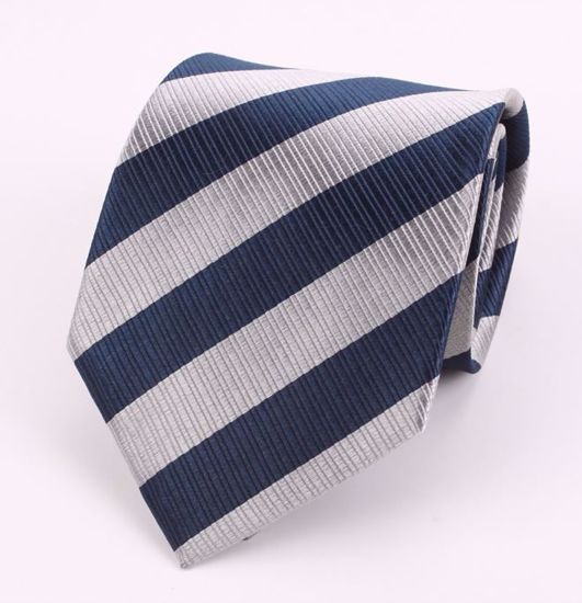 Picture of NAVY/SILVER STRIPE - 100% SILK WOVEN NECKTIE