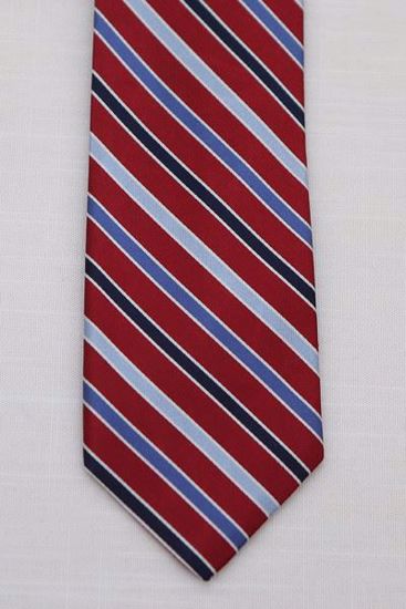 Picture of Red - 100% SILK WOVEN MULTI COLORED BAR STRIPE NECKTIE