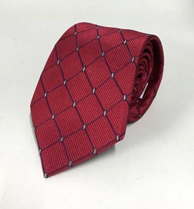 Picture of Red 100% Silk Woven Geometric Pattern Necktie