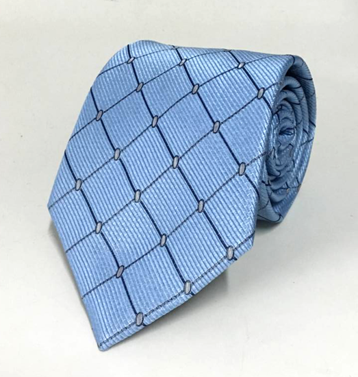 Picture of Sky Blue 100% Silk Woven Geometric Pattern Necktie