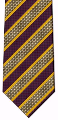 Picture of 100% SILK WOVEN TEXTURED BURGUNDY AND GOLD STRIPE NECKTIE