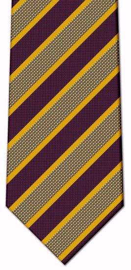 Picture of 100% SILK WOVEN TEXTURED BURGUNDY AND GOLD STRIPE NECKTIE