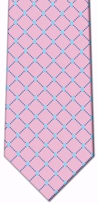 Picture of 100% Silk Woven Pink with Navy Square and Light Blue Dots