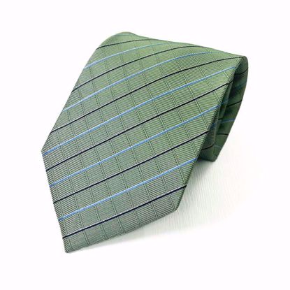 Picture of 100% SILK WOVEN - GREEN WITH LIGHT BLUE/BLACK STRIPES
